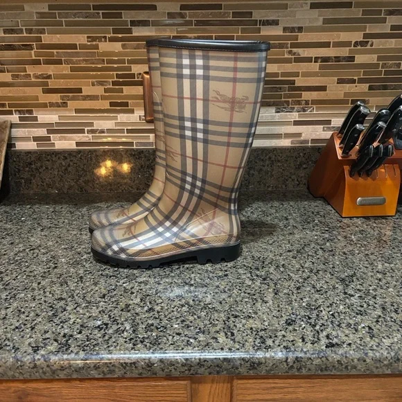 Burberry Checkered Tall Rain Boots-ALMOST NEW - Picture 2 of 8